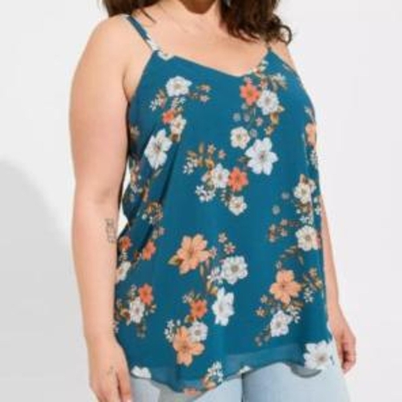 Torrid Teal Floral Sophie Chiffon Swing Cami - Picture 1 of 5